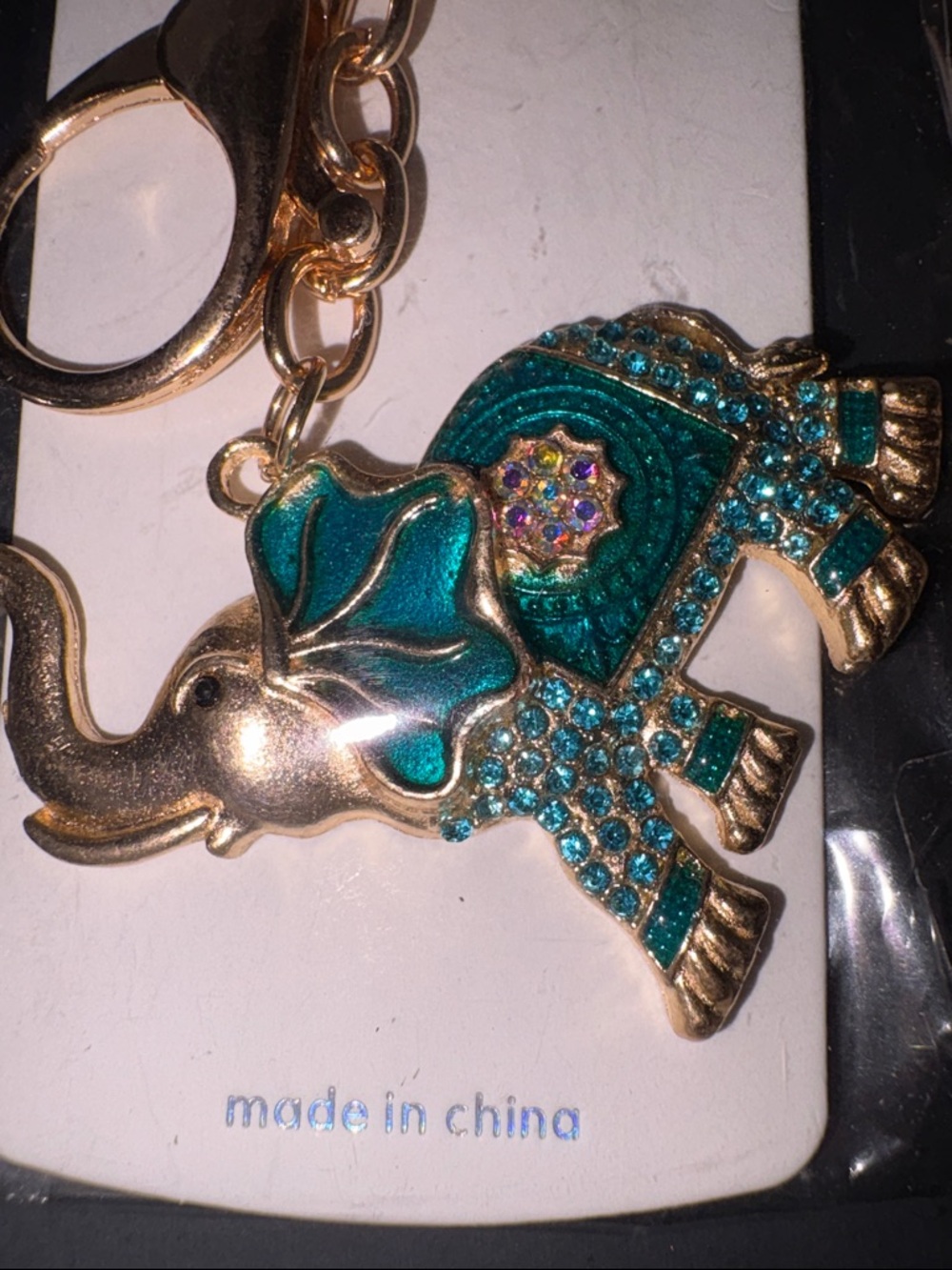 Mint Gold-Tone Teal & crystal Elephant Keychain Brand NEW - Picture 3 of 5